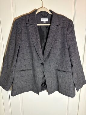 Calvin Klein Gray Glen Plaid Single-Button Blazer